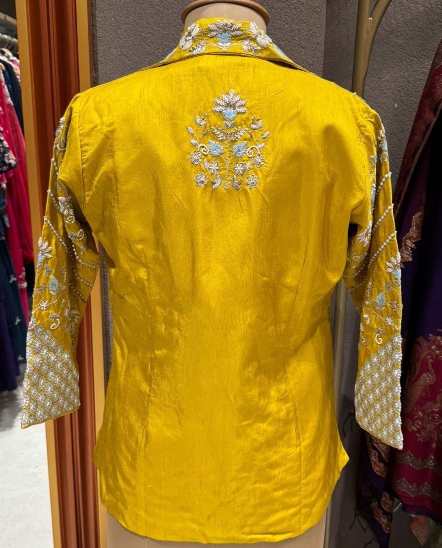 YELLOW - Pure Dola Silk Ready To Wear Blouse With Attached Lining And Beautiful Resham Thread Foil Zari Sequence Cutdana And Pearl Work